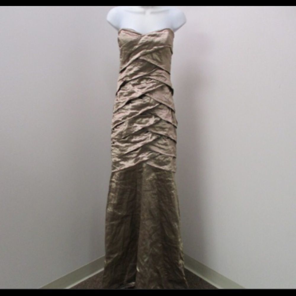 NWT Nicole Miller Crushed Taupe Strapless Gown - Elegant Elegance